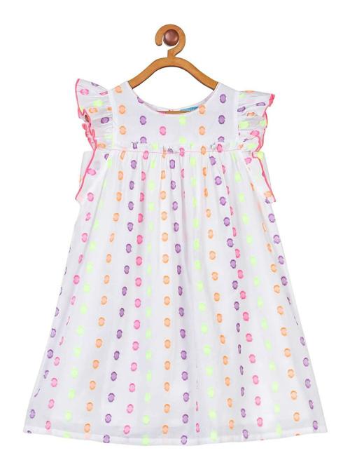 Miyo Girls White And Pink Cotton Dress - 2 -3y