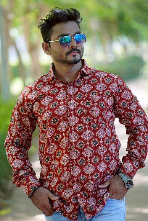 DAV FASHION Cotton Printed Reguler Shirt For Mens Wearing For Every Occasion, fastive And casual wear - Red