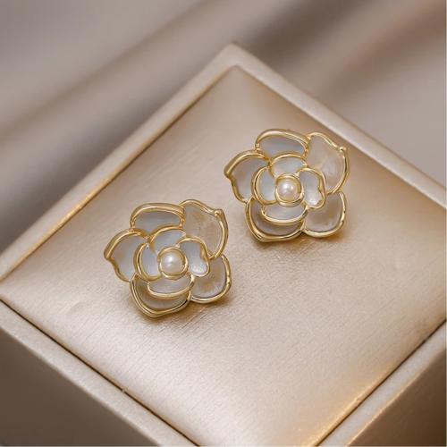 AJS Premium White Flower Earrings Jewellery For Women Pearl Ladies Jewellery For Any Occasion