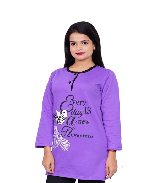 Plush Womens winter wear printed night suit (5XL-Dark Purple)