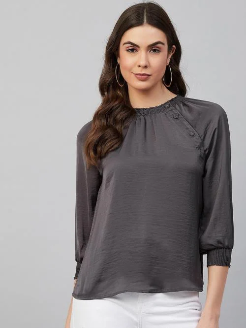 CARLTON LONDON Women Grey Solid Poly Satin Top