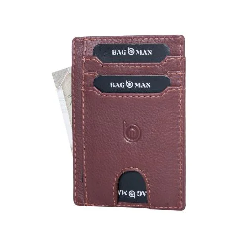 BAGMAN Geniune Leather Slim Wallet | RFID Blocking Skinny Minimalist Thin Front Pocket Wallet Sleeve Card holder for Men | 7 Cards Slots, 1 ID Window