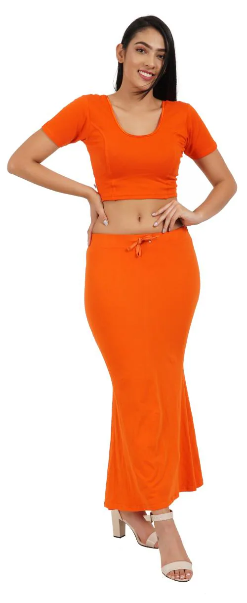Rust orange lycra cotton saree shapewear - G3-WSP00058 