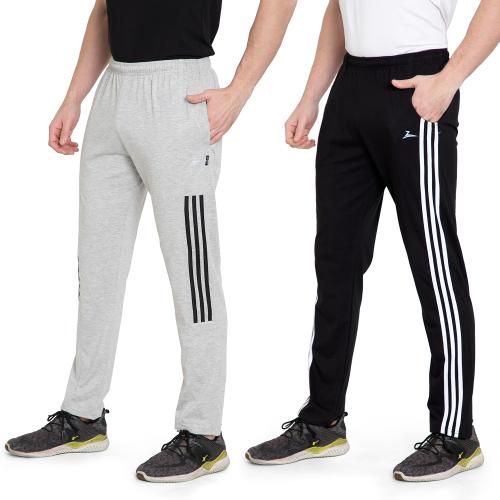ZEFFIT Men Black & Grey Solid Cotton Blend Pack of 2 Track Pants