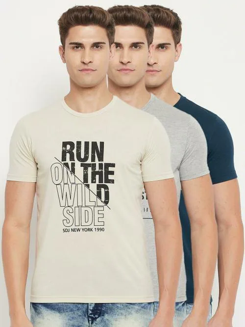 Duke Men Multicolor Printed Cotton Blend Pack of 3 Round Neck T-shirt