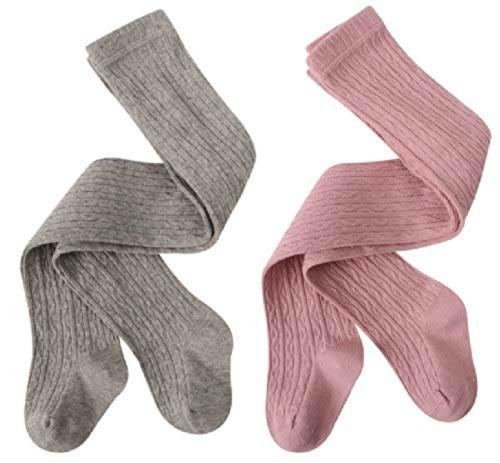 Funky Baby Girls Blush Pink & Grey Cotton Cable Knit Tights Stockings (Pack of 2)