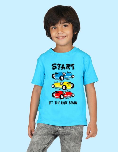 Nusyl Boys Sky Blue Car Printed t-shirt