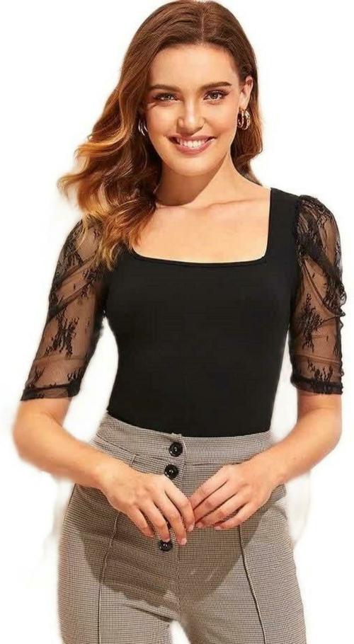 Elyraa Black Solid Lycra Blend Women's Tops