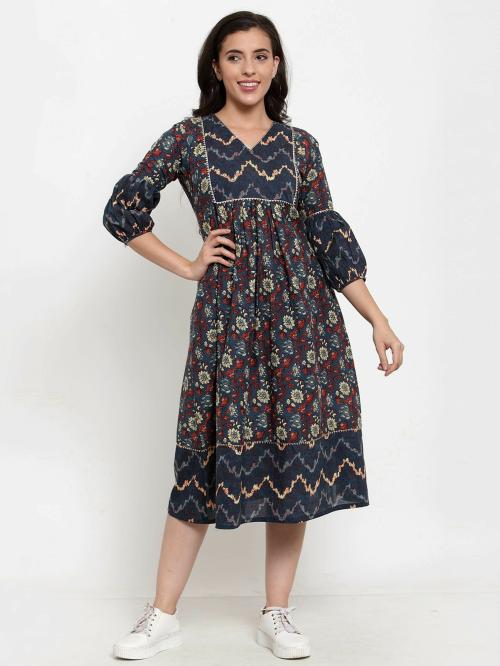 Indibelle Blue Womens Pure Cotton Maxi Dress (3Xl)