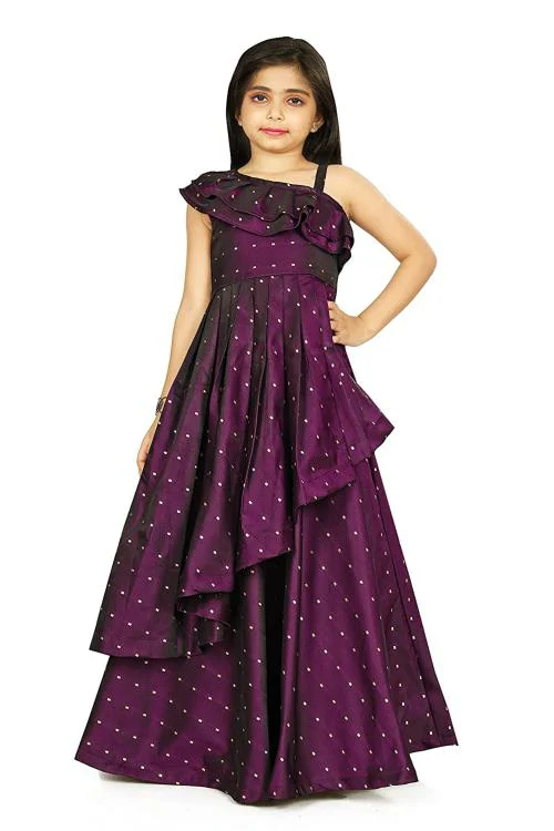 Noyyal Girls Cottonsilk Fullstitched Maxi Gown Dresses For Kids, 2 Years-3 Years