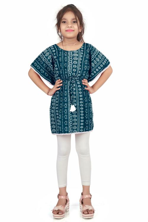 Janmangal creation Girls Blue Printed Crepe Kaftan
