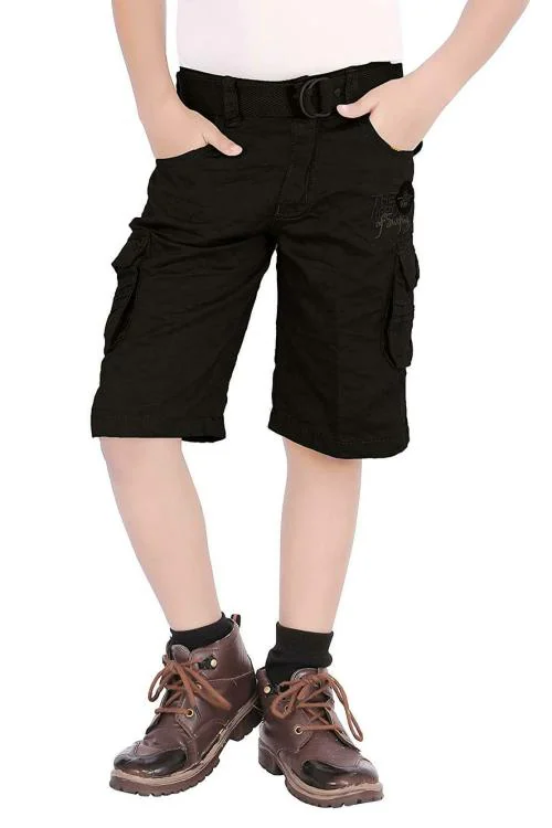ADBUCKS Boys Black Cotton Regular Fit 3/4 Cargo Shorts