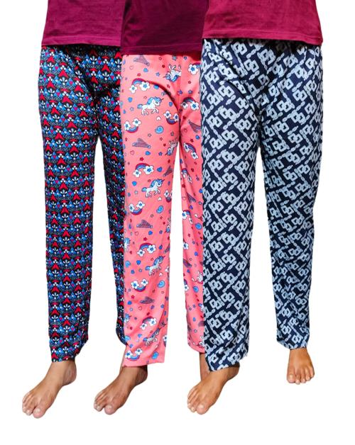 FRANSCART Multicolor Medium Size Cotton Women & Girls Lower Track Pant Pyjama Lounge Wear Pack of 3