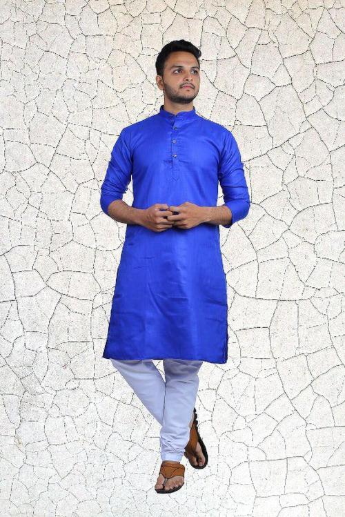Blacknight En-Passent Men Blue Solid Pure Cotton Ethnic Dress - S