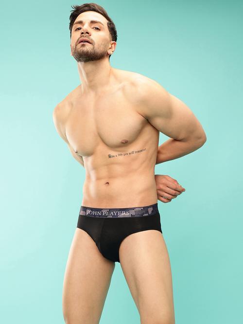 John Players Classic Cotton Brief with Sublimation Waistband in Black