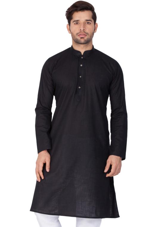Vastramay Men's Black Cotton Linen Blend Kurta