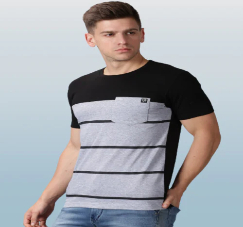 THE FASHION FACTORY Men Striped Round Neck Cotton Blend Black, Grey T-Shirt-I