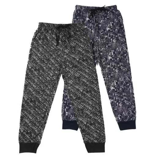Sayama Pack Of 2 100% Cotton Gripper Stylish Kids Lower and Regular Fit Track Pants for Boys | Unisex Soft and Printed Casual Lounge Pants - Black3_Navy3, 10 Years - 11 Years