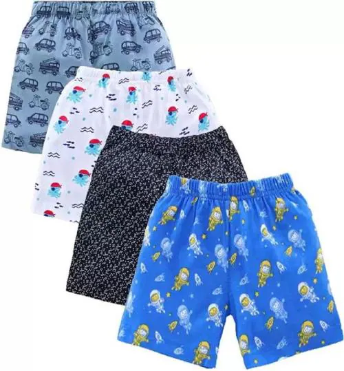 RCK Rockers Boy's and Girl's Regular Fit Pure Cotton Solid Multicolor Shorts(Pack of 4) 1 - 2 Years