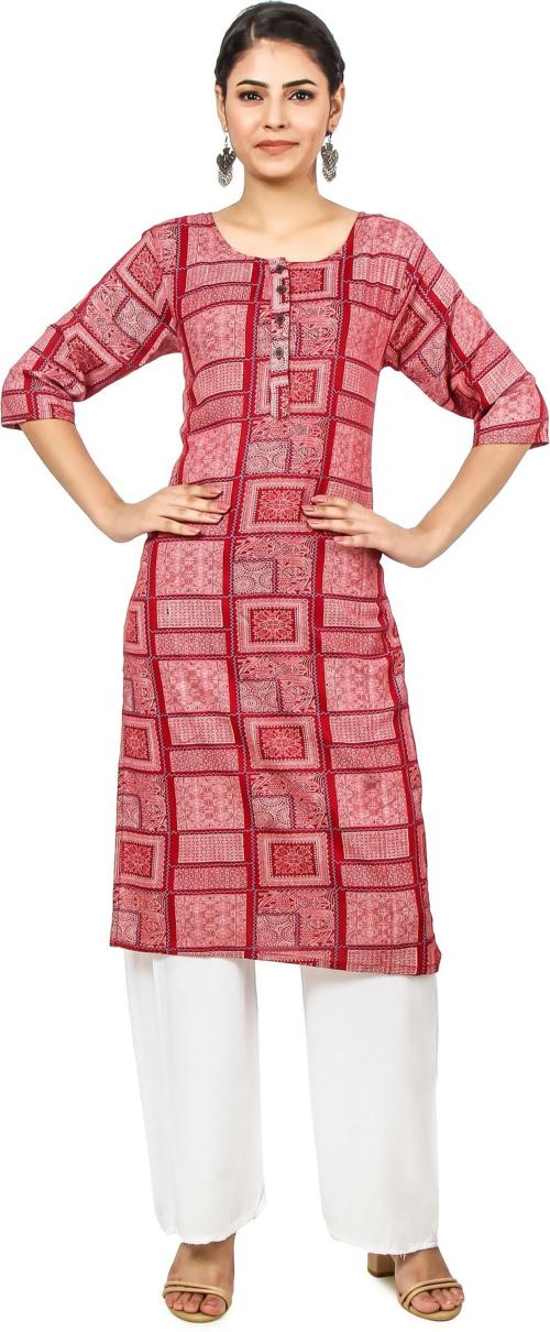 Uber Chic Women Red Printed Viscose Rayon Kurta (5Xl)