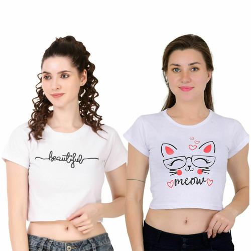 Vanghee crop tops for women | Summer Top | Half Sleeve Crop Top | Pack of 2 crop top | Breathable Fabrice Round Neck