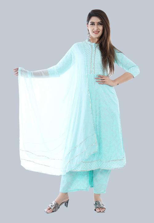 Unisets Women Light Green Printed Rayon Kurta and Palazzo Set