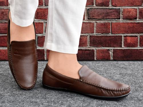 AWISHKAA Men Formal Shoes, Handmade Genuine Leather Casual Loafers Hand Stitched Inside Full Leather Insole Padded for Comfort