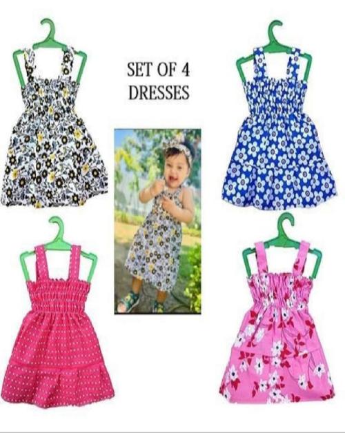 METICULOUS, Baby Girls JHABLA Frock Cotton Printed Kids Dress Combo Pack of 4