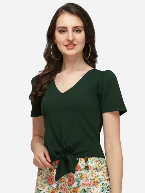 Fabflee Women Green Solid Polyester Top Women Top Tops for Women