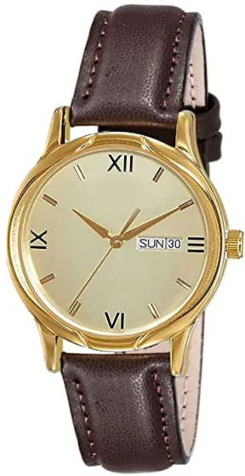 CSAMON Analog Gold Dial Brown Strap Wrist Watch for Men