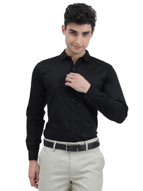 Scnc Men's Black Slim Fit Solid Cotton Full Sleeve Shirt