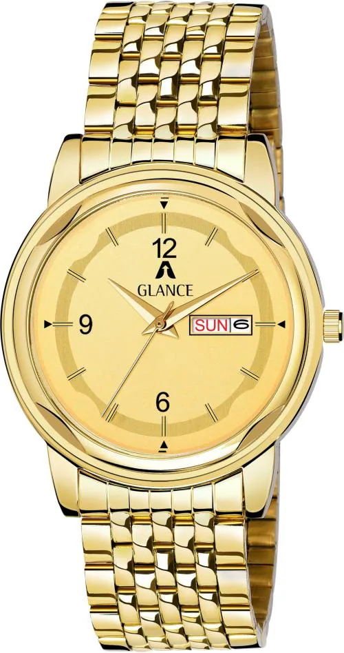 Aglance Analog Gold Dial Gold Strap Watch For Men (1638ym01)
