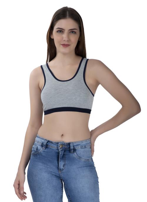 FEMULA MARY Cotton Lycra Grey Sports Vest Bra for Girls & Women (NevyBlue) 36C