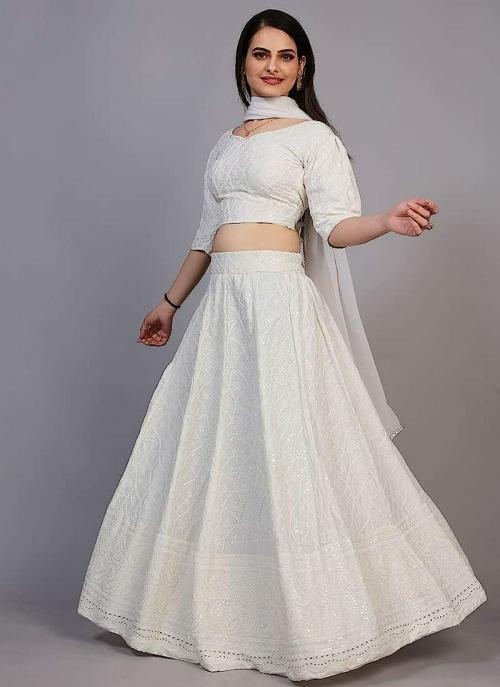 MYARANA COUTURE Women's Rayon Embroidered 3/4 Sleeve Lehenga Choli And Duptta Set (W352)