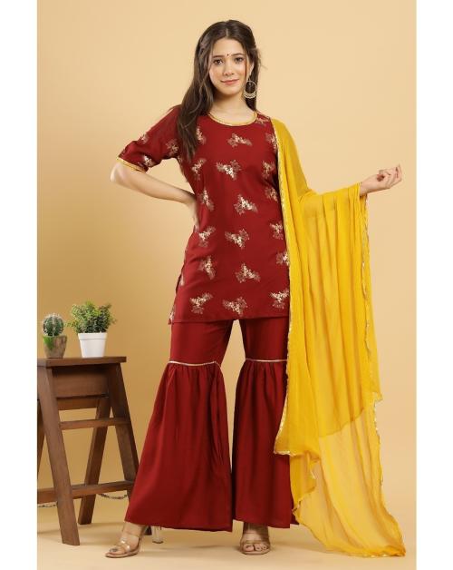Keep Cart Printed Kurta Kurti with Sharara Pants and Dupatta Set