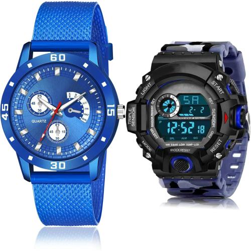 NEUTRON Treading Wrist Sports And Army Digital Sports Blue Colour Analog And Digital Plastic And Resin Belt 2 Watch Combo For Boys And Men - BRM40-BC19