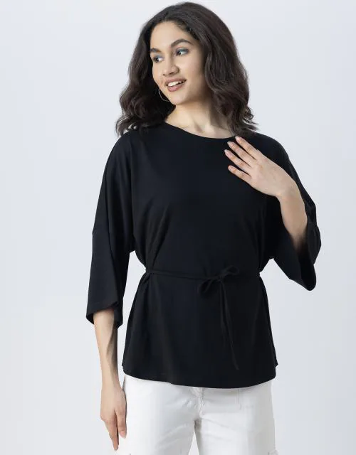 Buy Moomaya Solid Long Length Top, Women Summer Tee, Casual Cotton ...