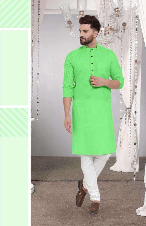 Blacknight SKYLIGHT Men Light Green Solid Pure Cotton Ethnic Dress - XXL