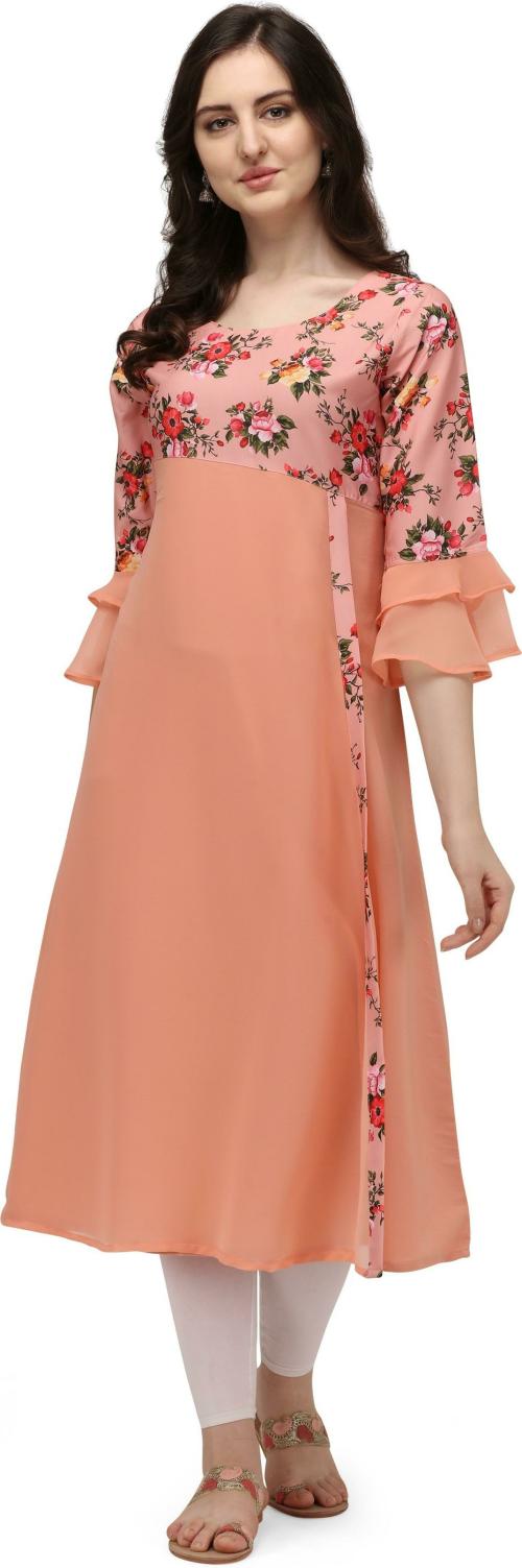 Stree Mantra Women Pink Floral Poly Crepe Single Straight Kurta (S)