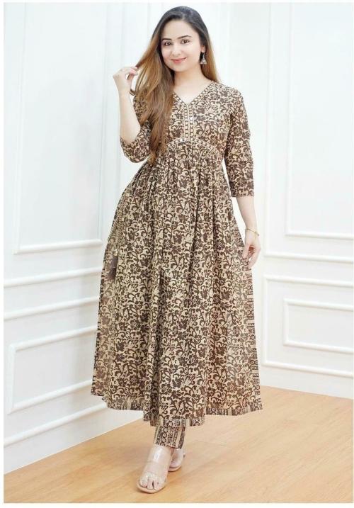 13-Star Women Brown Printed Viscose Rayon Kurta Palazzo Set