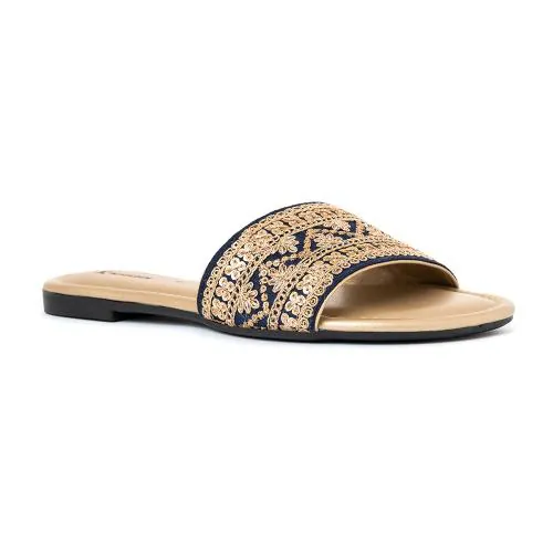 Khadim Navy Blue Flat Mules for Women