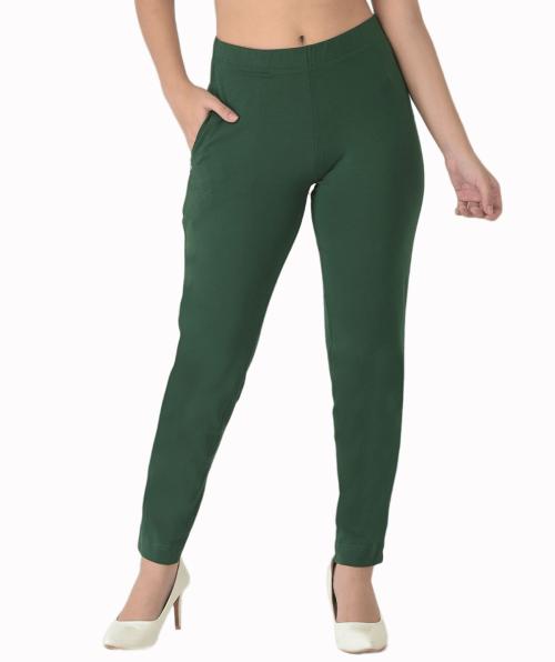 Dollar Missy Women Pack of 1 Straight Fit Solid Cigarette Trousers- B Green