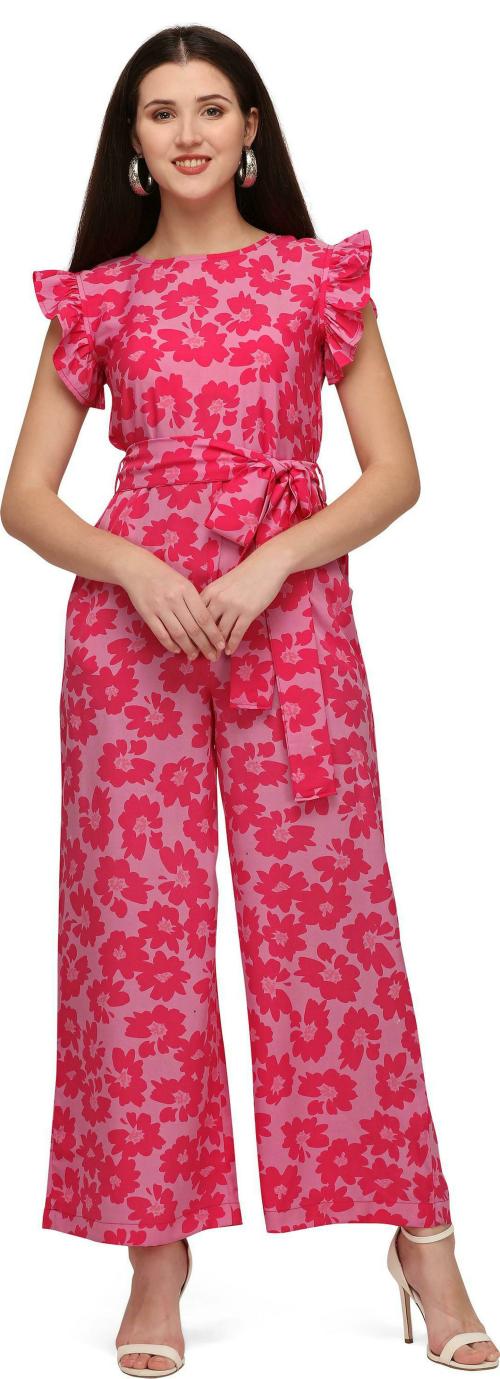 Serein Women Pink Floral Crepe Single Jumpsuit & Playsuits