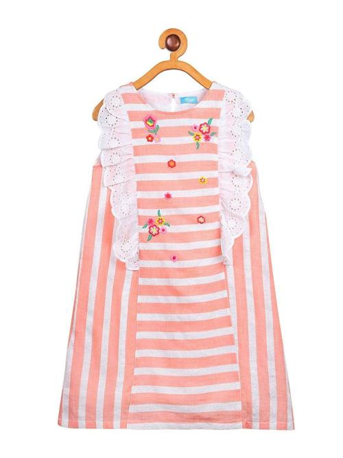 Miyo Baby-Girls Orange And White Striped Cotton Dress - 4 -5y