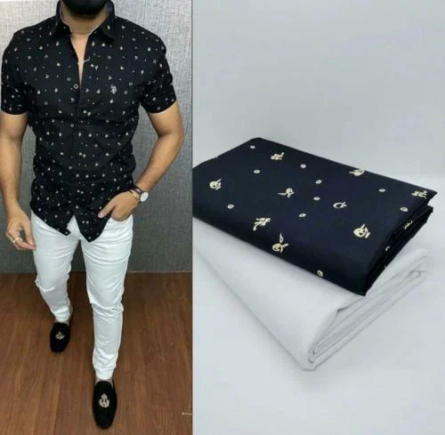 G Square Men Multicolor Printed Cotton Silk Shirt and Trouser Fabric Set