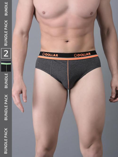 Dollar Bigboss Men's Assorted Pack of 2 Combed Cotton Solid Brief With Illuminating Waistband Logo