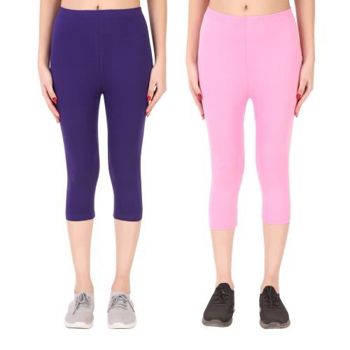 Diaz Women's Regular Fit Plain 3/4th Capri Pants | 100% Pure Cotton Lycra Capri for Women |Women 3/4th Cotton Plain Capri | Cotton Lycra plain capri for women,capri for ladies Women (Pack of 2)