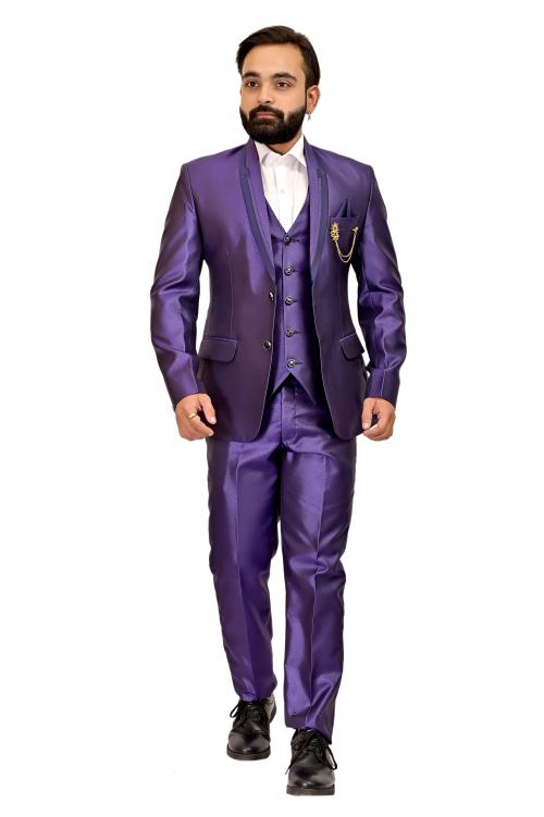 C R O C K S C L U B Men Purple Solid Cotton Blend 3 peice Suit Set (38 size)