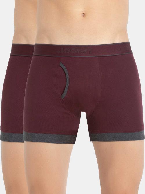 Jockey 1017 Men's Mauve Wine & Charcoal Melange Solid Cotton Boxer Briefs