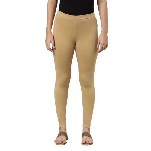 Go Colors Women Cream Solid Stretch Leggings